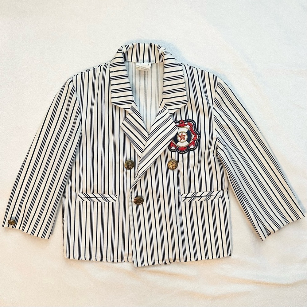 Vintage Double Breasted Striped Blazer Jacket Boy 2T Maritime Nautical Crest